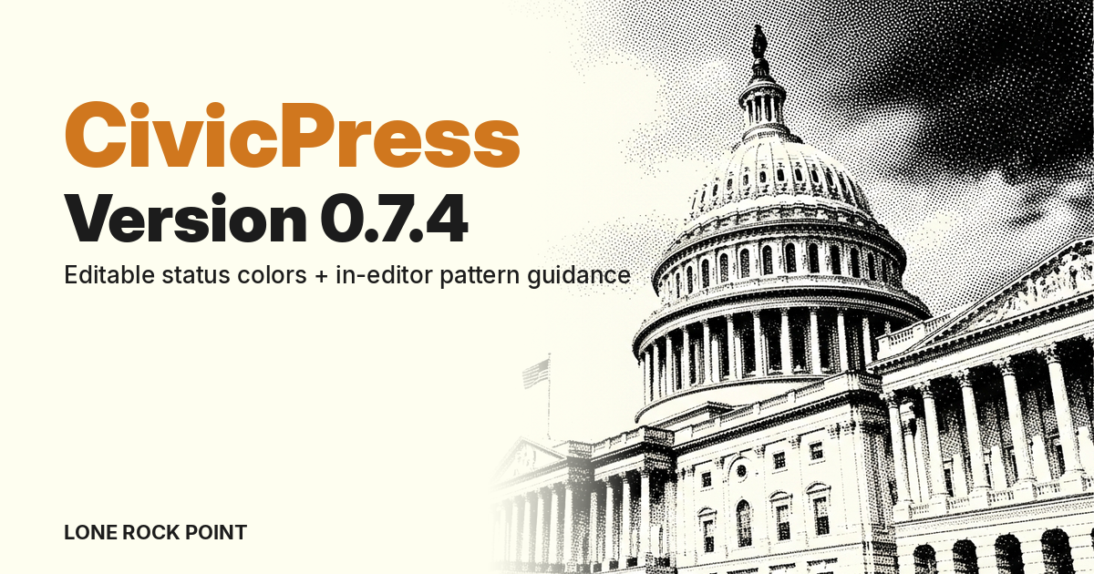CivicPress 0.7.4: Editable Status Colors and Pattern Guidance in the Editor